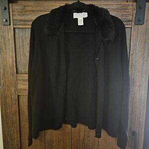 Norton McNaughton Sweater Faux Fur Collar. Sweater Blouse Attached To Cardigan